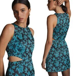 Anthropologie Hutch Floral Jacquard Cut-Out Mini Dress size 6 M  blue black
